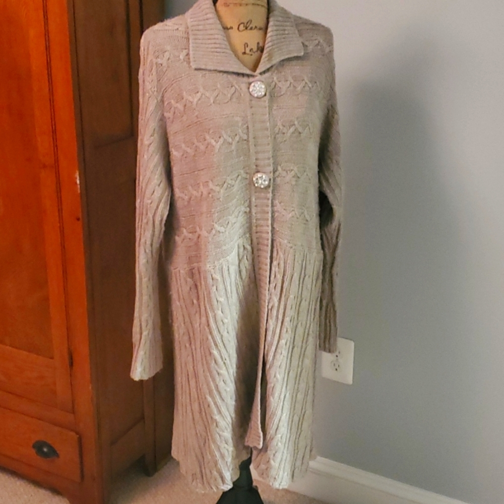 Lane Bryant Wool/acrylic  duster sweater with decorative buttons.